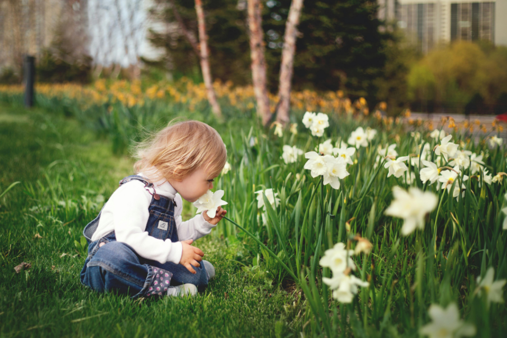 Child exploring nature, enhancing sensory and STEAM learning