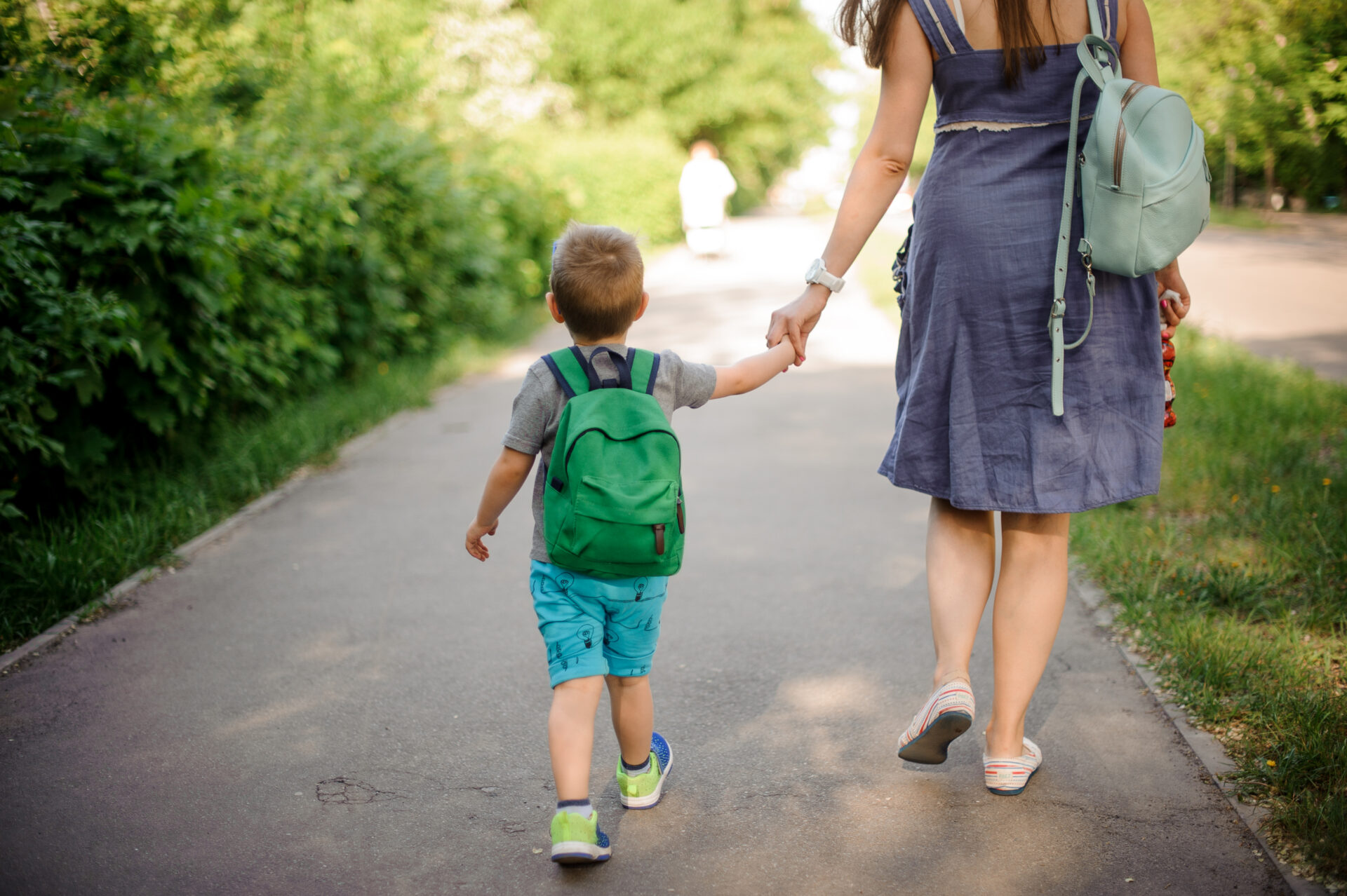 Mother and son walking to preschool in Toledo, Ohio